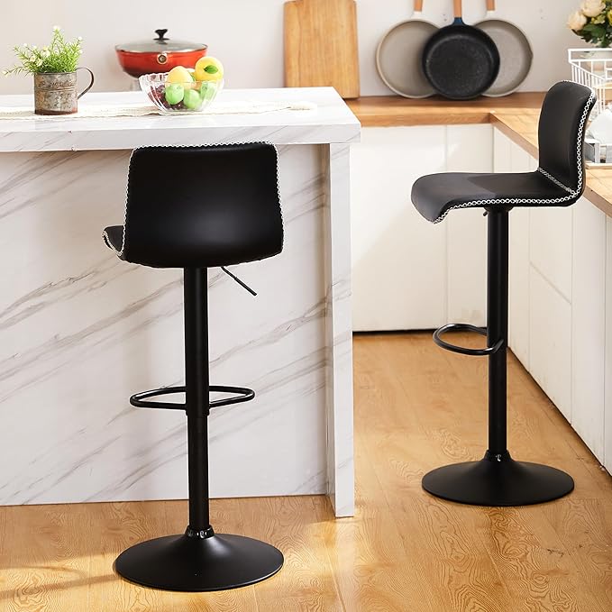 HeuGah Bar Stools Set of 6, Swivel Counter Height Barstools with Back, Adjustable Height 24" to 32", Black Faux Leather Bar Chairs for Kitchen Island (Black, Set of 6 (24'' to 32''))-DeskLoop Office