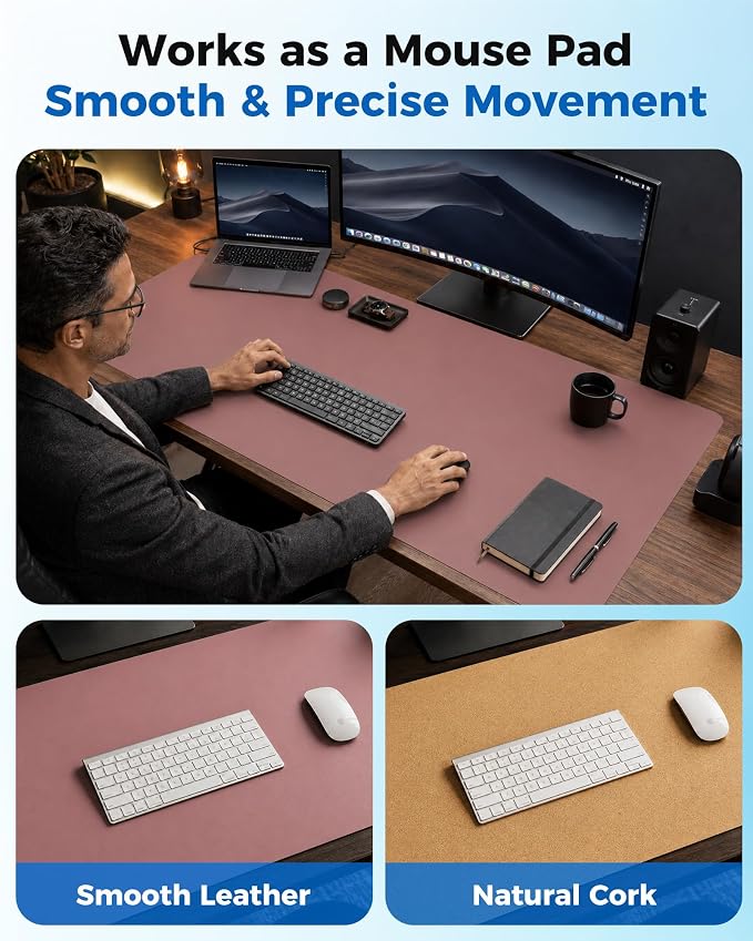 Aothia Dual-Sided Desk Mat, FSC Cork & PU Leather Desk Pad, Large Mouse Pad & - Image 3