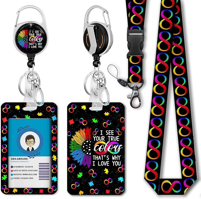 ID Badge Holder with Lanyard, Retractable Badge Reel Heavy Duty, Autism by Giancomics