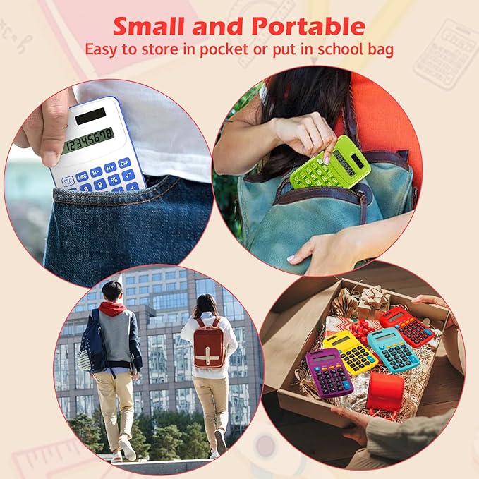 48 Pcs Pocket Calculator,Pocket Size Basic Calculators,8 Digit Display Solar Battery Dual Power Desktop Calculators,Mini Calculator for Students,Home,Office, 3 Styles-DeskLoop Office