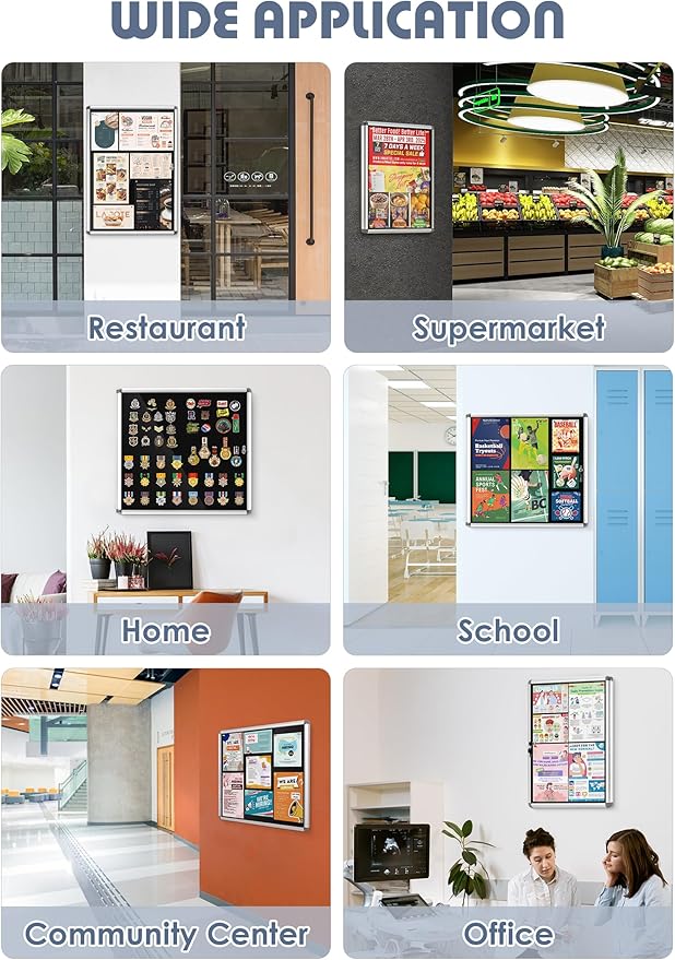 Enclosed Bulletin Board Lockable Display Case Message Board with Locking Door for Indoor, Black Felt, Silver Aluminum Frame, 38x28inches(9xA4)-DeskLoop Office