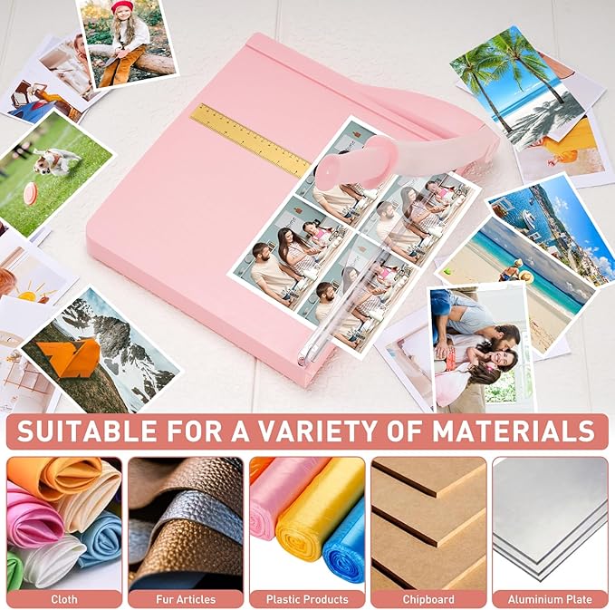 Paper Cutter, Paper Slicer with Safety Guard and Blade Lock, 12" Cut Length Guillotine Paper Cutter with 16 Sheet Capacity, Paper Cutters and Trimmers for Cardstock Cardboard (Pink)-DeskLoop Office