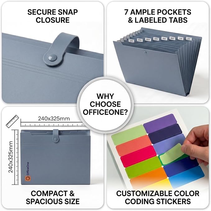 OfficeOne 8-Pocket Expanding File Folder, A4 Letter Size Accordion Document - Image 4