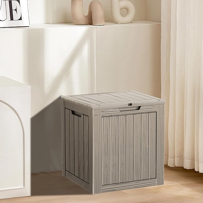 35 Gallon Resin Deck Box, Waterproof Outdoor Storage Bin for Patio, Poolside, and Garden, Lockable & UV-Resistant,Grey-DeskLoop Office