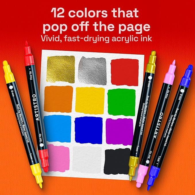 ARTISTRO 12 Precision Dual-Tip Acrylic Paint Markers – Paint Pens Set - Image 2
