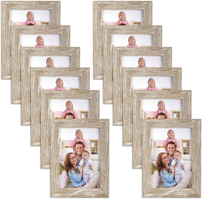 Giftgarden 12 Pack 3.5x5 Picture Frame Distressed White Beige, Rustic 3.5 by 5 by Giftgarden