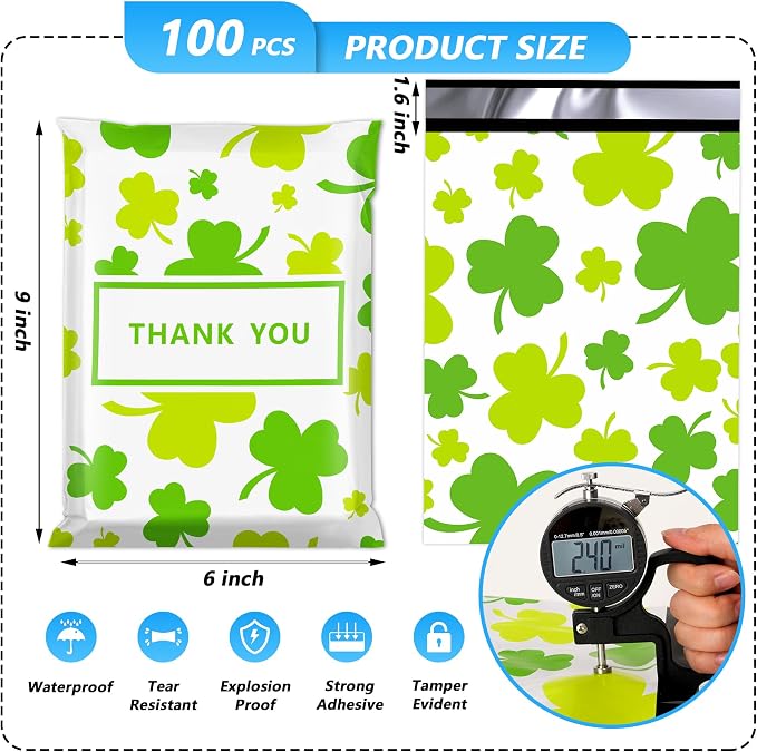 St Patrick's Day Poly Mailer 6x9 Inch 100 Pcs, Waterproof and Tear-Resistant - Image 2