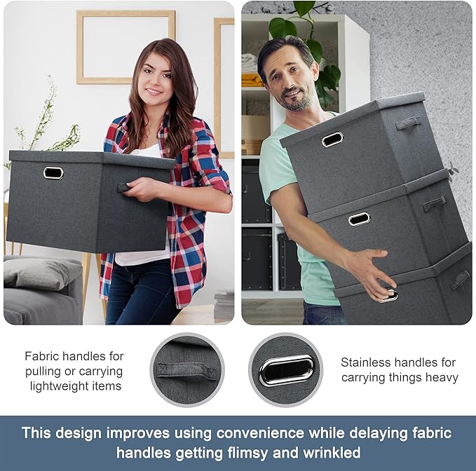 Large 17" 36 Quart Collapsible Stackable Storage Bins with Lids, 5 Packs Dark Gray Foldable Fabric Closet Storage Boxes with Lids Heavy-duty Linen Cube Baskets(17 x 12 x 11)-DeskLoop Office