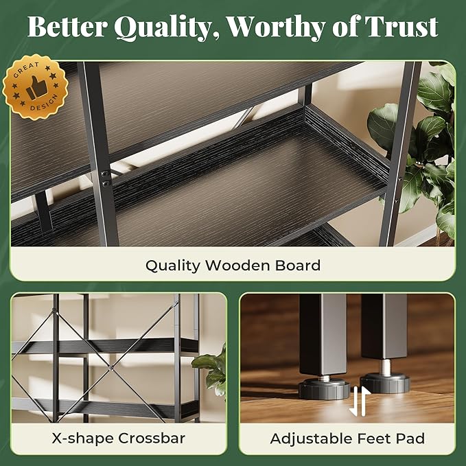 Huuger 5 Tier Bookshelf, Display Bookshelf - Image 8