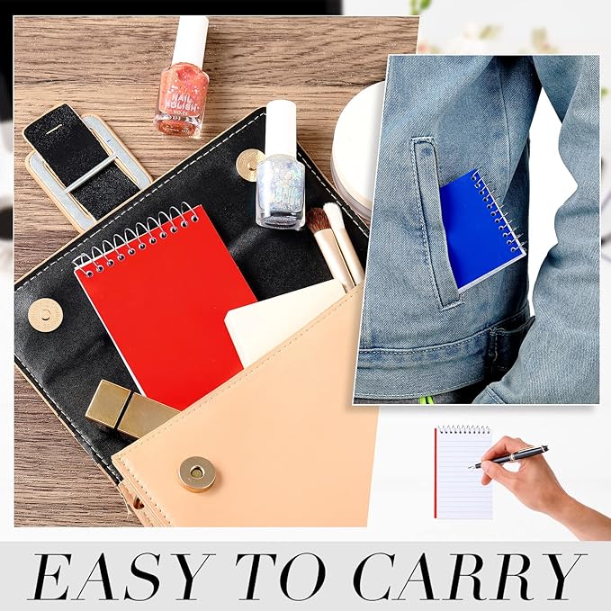 Leinuosen 100 Pcs Spiral Memo Pads 3x5 Inch 75 Sheets College Ruled Small Pocket Notebooks Little Mini Notepads Bulk Top Bound Lined Note Pads for Home School Office Travel Work (Bright Color)-DeskLoop Office