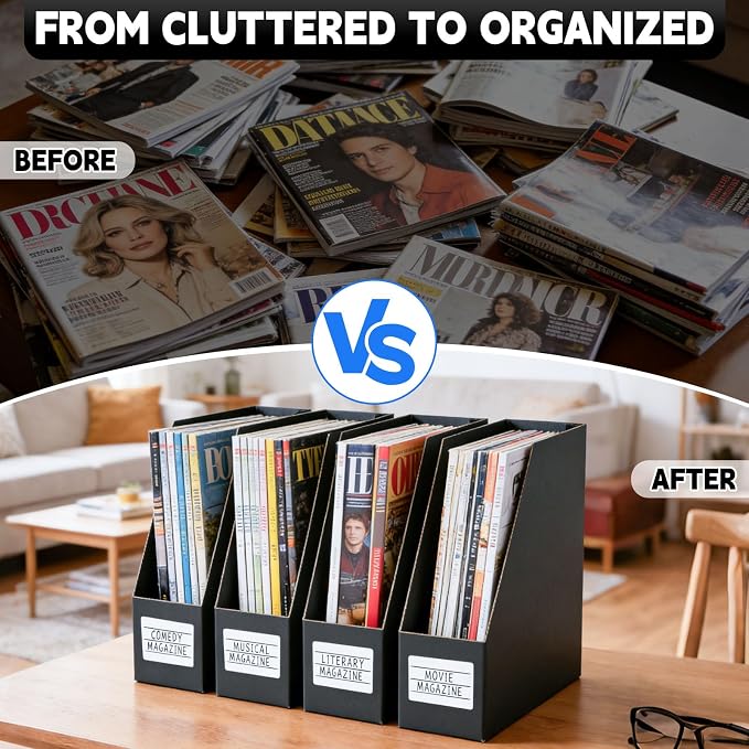 YOTINO Black Magazine Holder, 8 Pack Cardboard Magazine File Holders, Vertical - Image 6
