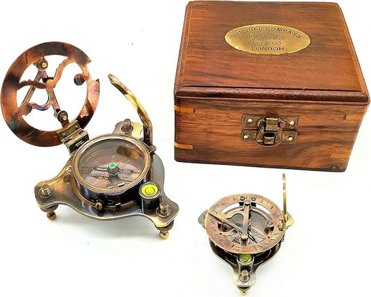 Sundial Compass, Vintage Marine West London Antique 2.5" Brass Sundial Compass Nautical Decor Big Brass Triangle Sundial Compass with Adjustable Screw Legs