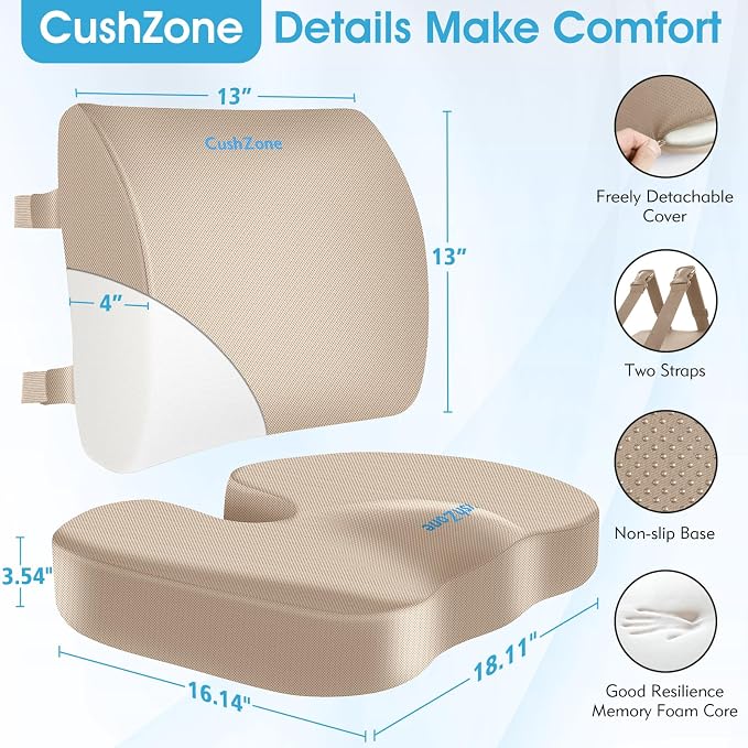 CushZone Ergonomic Seat Cushion & Lumbar Support Pillow - Image 6