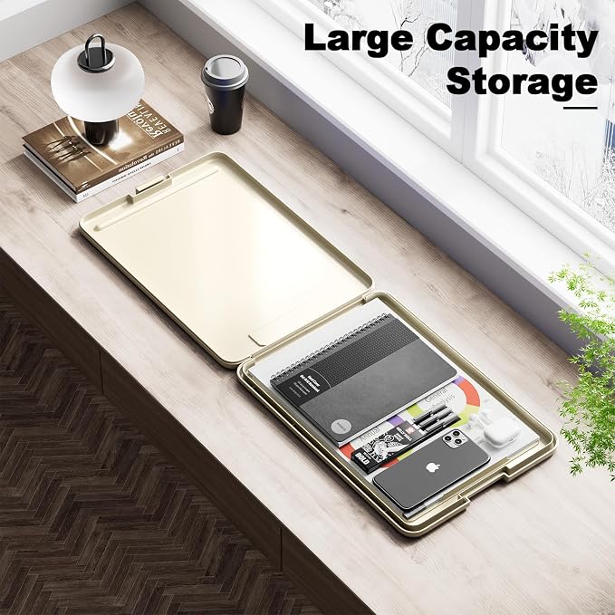 Hongri Clipboard with Storage, 8.5 x 11 Clip Board Foldable, Khaki | Bottom - Image 6