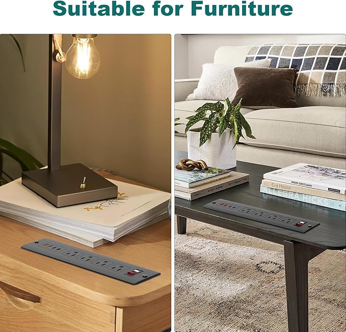 QBA Recessed Power Strip with USB-C 65W, 4 Outlets 2 USB-C & 2 USB-A Ports, Mountable Desk Outlet for Conference Furniture, 45° Angled Flat Plug 6FT Cord, Black-DeskLoop Office