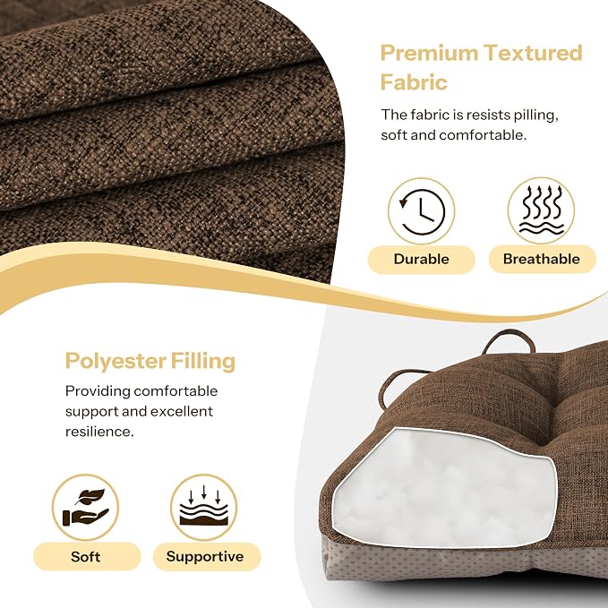 Chair Cushions for Dining Chairs 2 Pack, Coffee | Non-Slip, - Image 4
