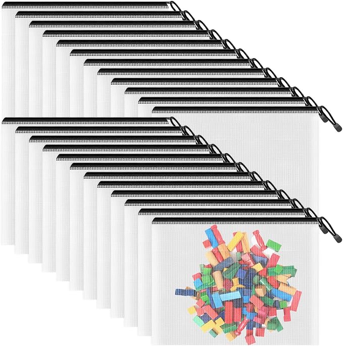 Smarpau A5 Mesh Zipper Pouch, 24 Pack 9.5" x 7.1" Plastic Zipper Pouches by Smarpau
