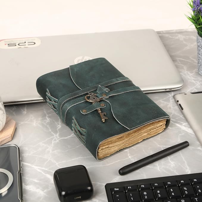 Leather Journal with Deckle Edge Paper 8x6 inch and Vintage Key | Handmade - Image 7