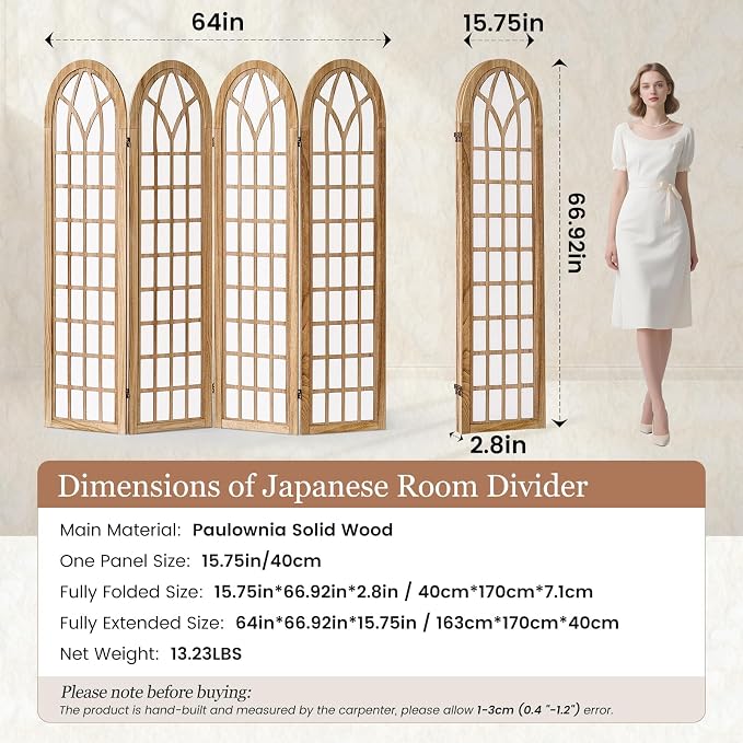 Asnefeli 4 Panel Japanese Room Divider, Shoji Style Partition Divider, Fully - Image 7