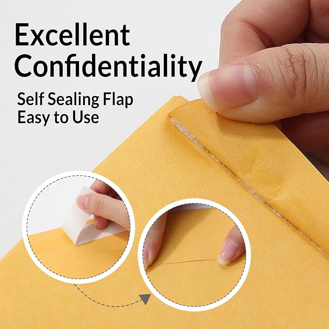 SUNEE 9 x12 Manilla Envelopes, 28lb Brown Kraft, Ultra Strong Quick-Seal - Image 4