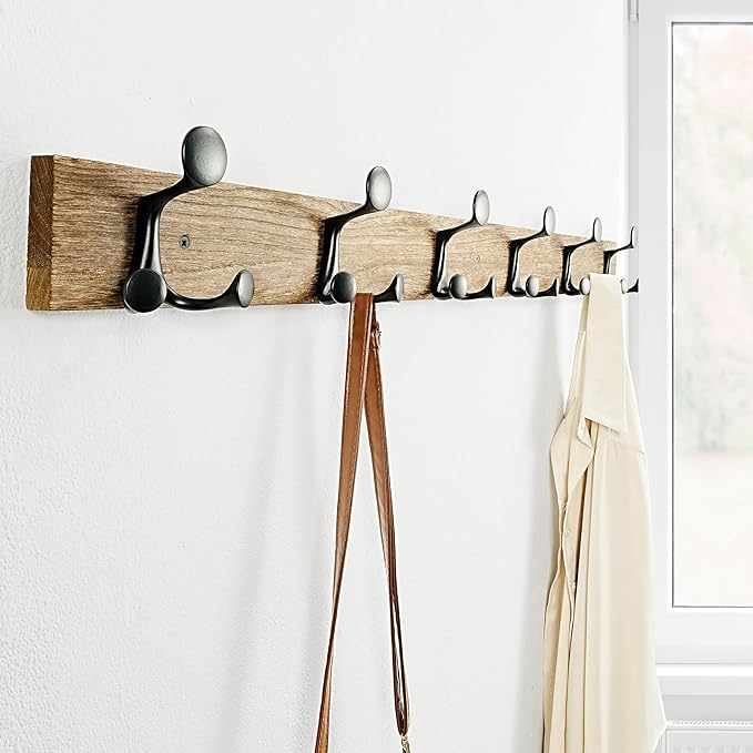 SKOLOO 39-Inch Wood Burnt Coat Rack Wall Mount with 6 Triple Hooks - Ideal for Family Entrances, Classrooms, and Pet Supplies Storage - Perfect Coat Hooks for Wall, Pack of 2-DeskLoop Office