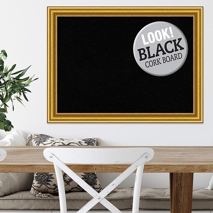 Amanti Art Black Cork Board for Wall, 24x32 Vision Board with Gold Wood Frame, Medium Corkboard Office Decor for Home Organization, Traditional Corkboard Pinboard to display items for home-DeskLoop Office
