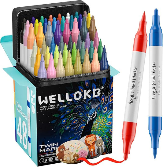 WELLOKB 80 Colors Dual Tip Acrylic Paint Markers, Fabric Markers, Brush Tip by WELLOKB
