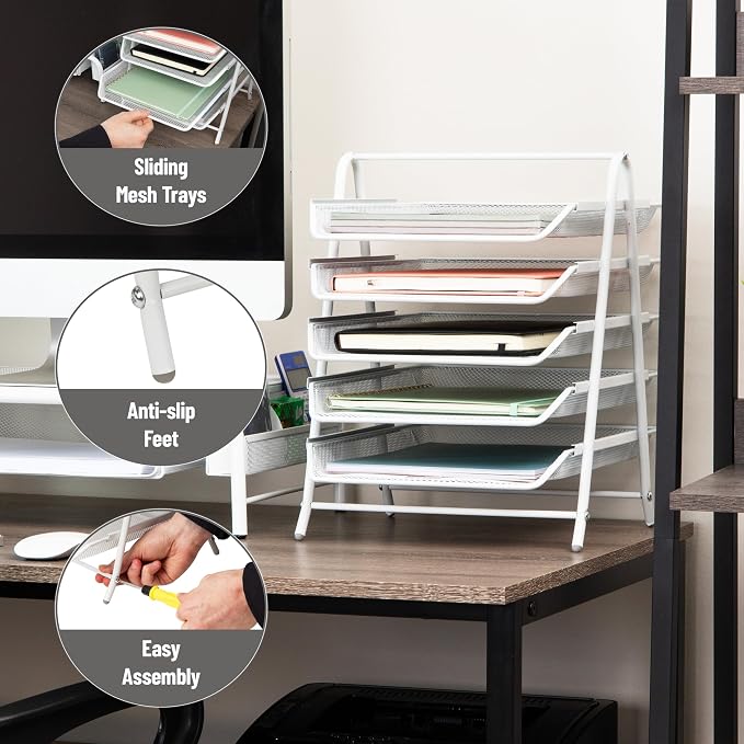 Mind Reader 5-Tier Paper Tray Organizer, Metal Mesh - Image 4
