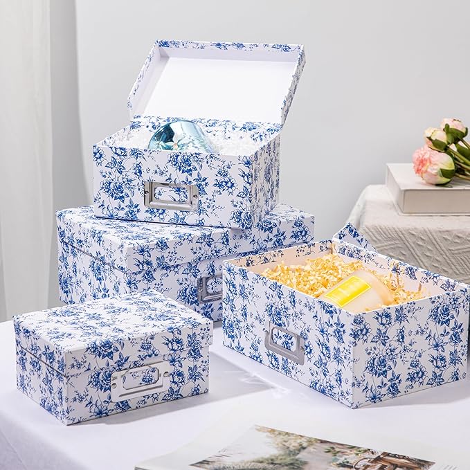 Briful Blue White Floral Nested Decorative Storage Boxes - Image 4