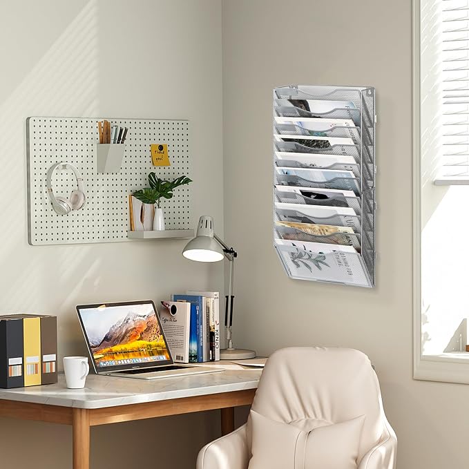 EasyPAG Wall File Organizer for Office 10 Pocket Mesh Wall Mounted Paper - Image 8