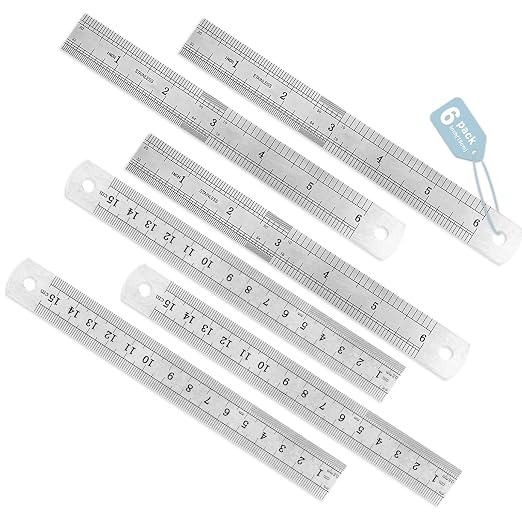 6 Pack Heavy Duty 6 Inch Steel Ruler Set by Unknown