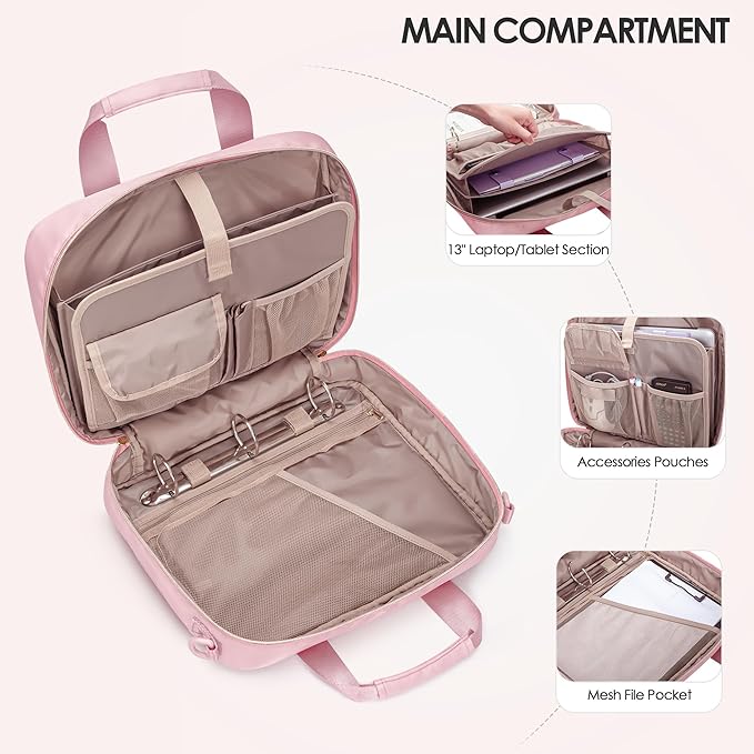 3 Ring Zipper Binder, 2 Inch Ring Binder Organizer Bag with Shoulder Strap Fits 13 Inch Laptop and 500 Sheets, Pink (Empty Bag Only)-DeskLoop Office