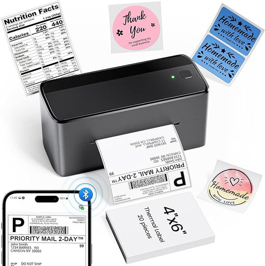 Phomemo 4x6 Shipping Label Printer - 241BT Bluetooth Thermal Label Printer Compatible with iOS&Android, Windows, Mac, Chrome OS, Wireless Thermal Printers for Small Business, Barcode, Packages - Black-DeskLoop Office