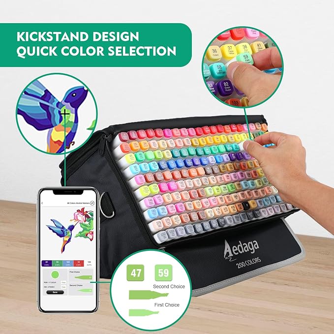 200 Colors Alcohol Markers with Free App, Dual Tip Art Marker with Kickstand Case for Artists Adults and Kids. Alcohol Based Markers for Coloring Painting Sketching and Drawing, Great Gift.-DeskLoop Office