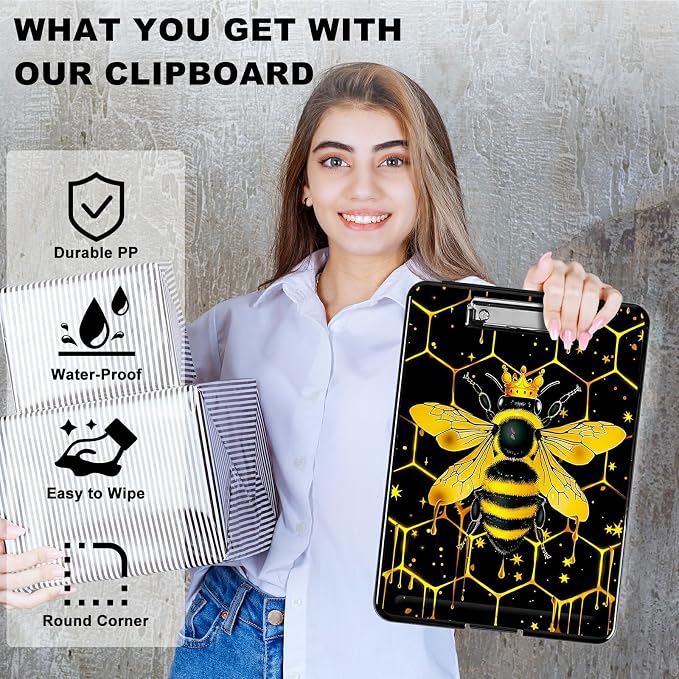Bee Black Background A4 Clipboard - Image 2