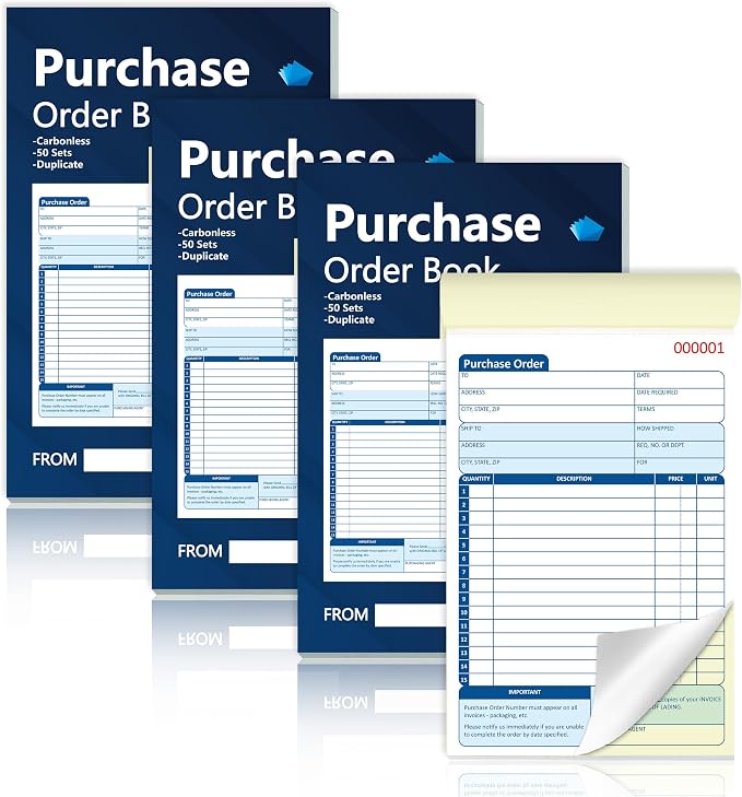 200 Sets Purchase Order Book 5-9/16 x 8-7/16 Inches 2 Part Carbonless Copy by Unknown