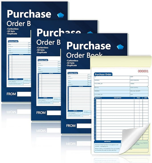 200 Sets Purchase Order Book 5-9/16 x 8-7/16 Inches 2 Part Carbonless Copy by Unknown