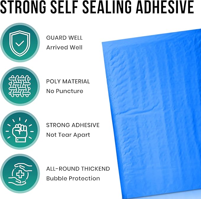 Levex - #0000 4" x 6" [5 Pack] Blue Poly Bubble Mailers, Padded Envelope Mailers, Packing Envelope & Mailing Bags for Shipping-DeskLoop Office