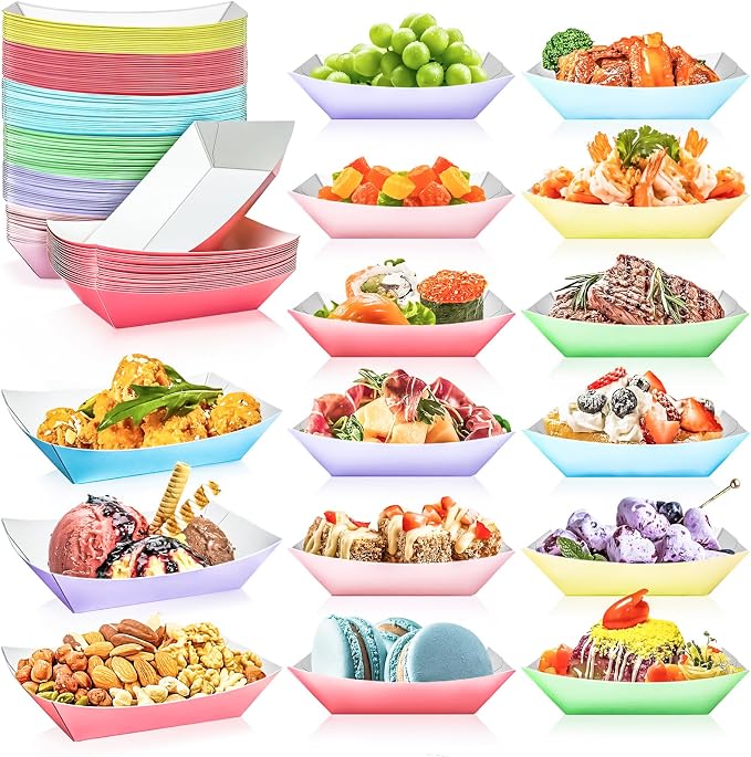 150 Pack Colorful 1Lb Paper Food Boat Trays Disposable Paper Boat Plates - Image 4