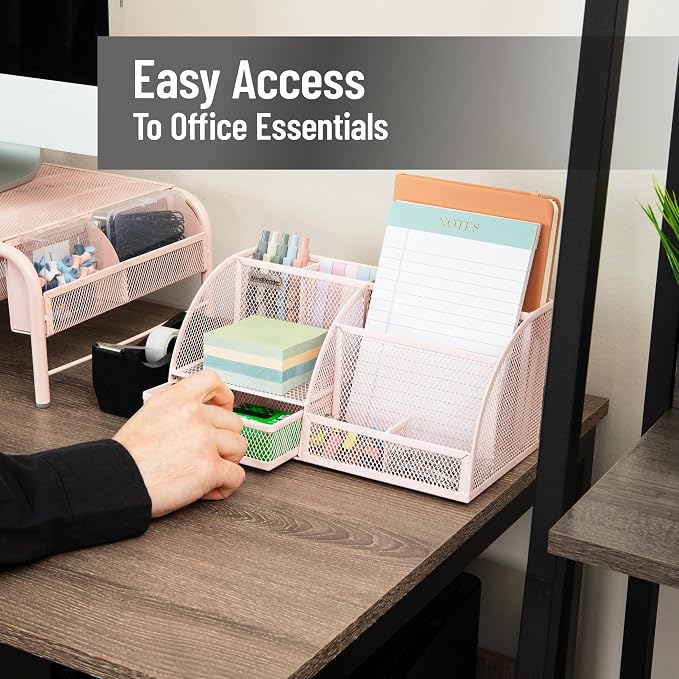 Mind Reader 7-Compartment Desktop Organizer, Metal Mesh Desk Organizer - Image 6