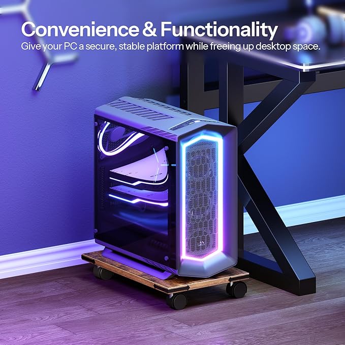 HOOBRO Mobile PC Stand, Ventilated Computer Tower Stand, PC Tower Holder with 4 Caster Wheels, CPU Holder Under Desk Fits Most Computer Host, for Office, Gamers, Rustic Brown BF46CJ01-DeskLoop Office