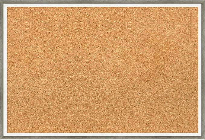 Amanti Art Natural Cork Board for Wall, 17x25 Vision Board with Silver Wood Frame, Medium Corkboard Office Decor for Home Organization, Modern Contemporary Corkboard Pinboard to display items for home-DeskLoop Office