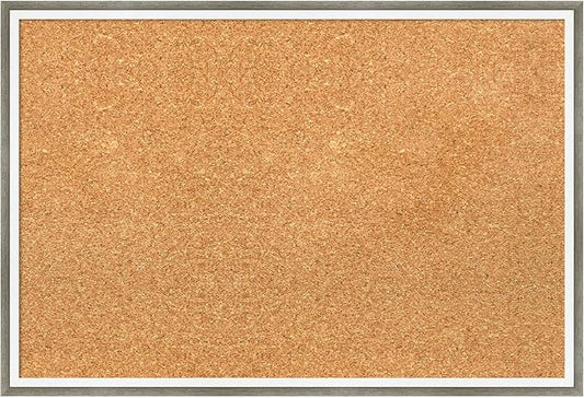 Amanti Art Natural Cork Board for Wall, 17x25 Vision Board with Silver Wood Frame, Medium Corkboard Office Decor for Home Organization, Modern Contemporary Corkboard Pinboard to display items for home-DeskLoop Office
