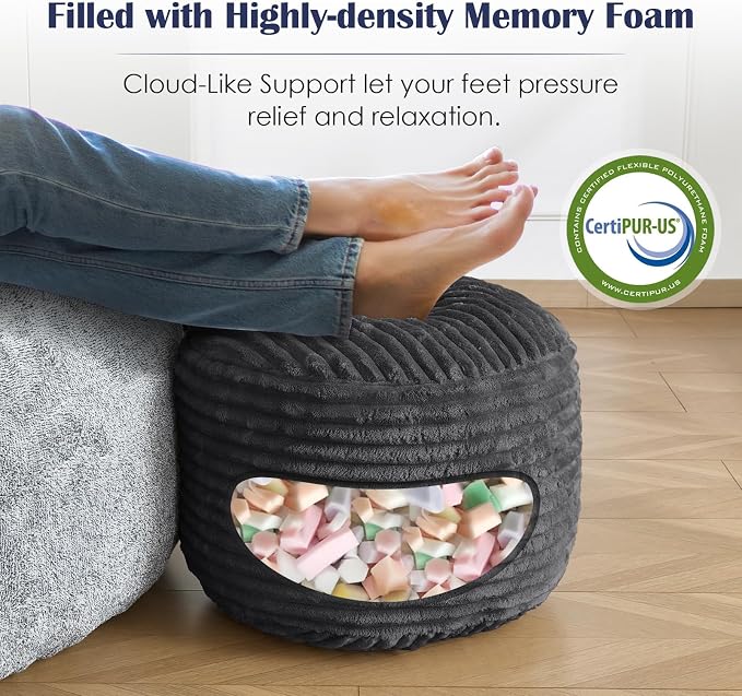 SHOUREN Stuffed Round Ottoman, Corduroy Pouf Ottoman Foot Rest - Image 4