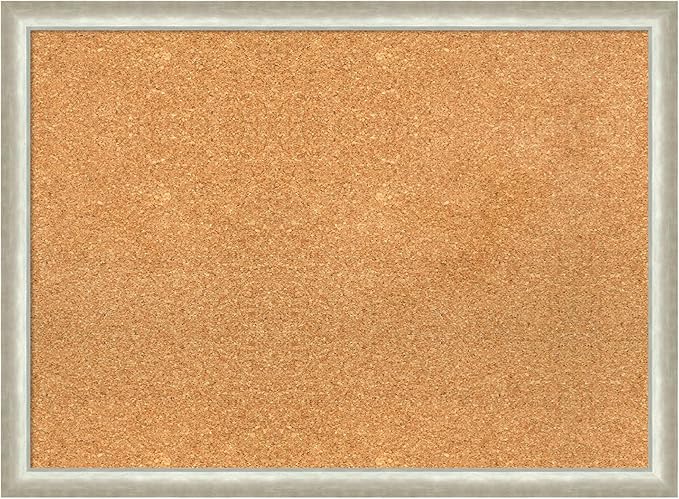 Amanti Art Natural Cork Board for Wall, 22x30 Vision Board with Silver Wood Frame, Medium Corkboard Office Decor for Home Organization, Modern Contemporary Corkboard Pinboard to display items for home-DeskLoop Office