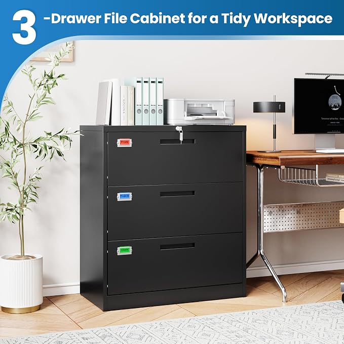 PEUKC 3 Drawer File Cabinet, Lateral Filing Cabinets - Image 7