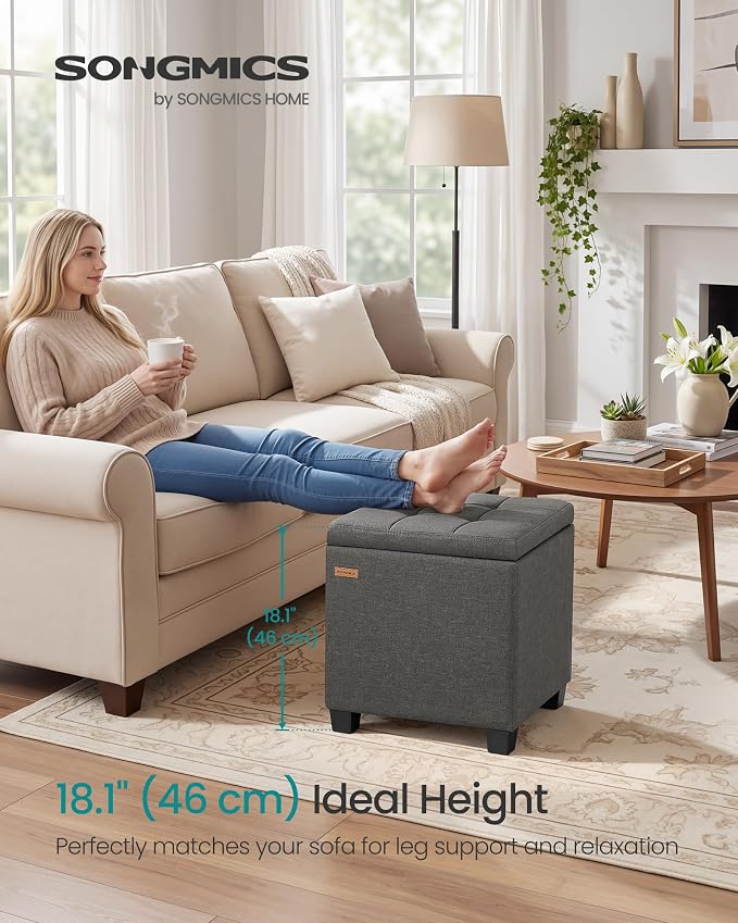 SONGMICS Square Storage Ottoman, Foot Stool Footrest - Image 3