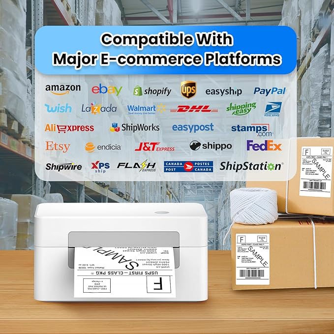 vretti Bluetooth Shipping Label Printer - 4x6 Thermal Printer for Shipping Packages and Small Businesses, Label Printer Supports Android/iPhone/Windows, Compatible with Shopify, Ebay, USPS, Amazon-DeskLoop Office