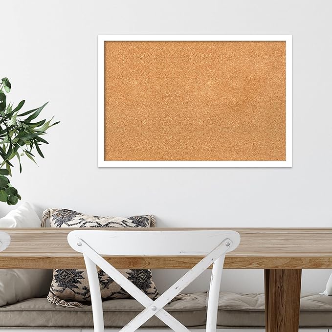 Amanti Art Natural Cork Board for Wall, 17x25 Vision Board with White Frame, Medium Corkboard Office Decor for Home Organization, Modern Corkboard Pinboard to Display Items for Home Organization in-DeskLoop Office