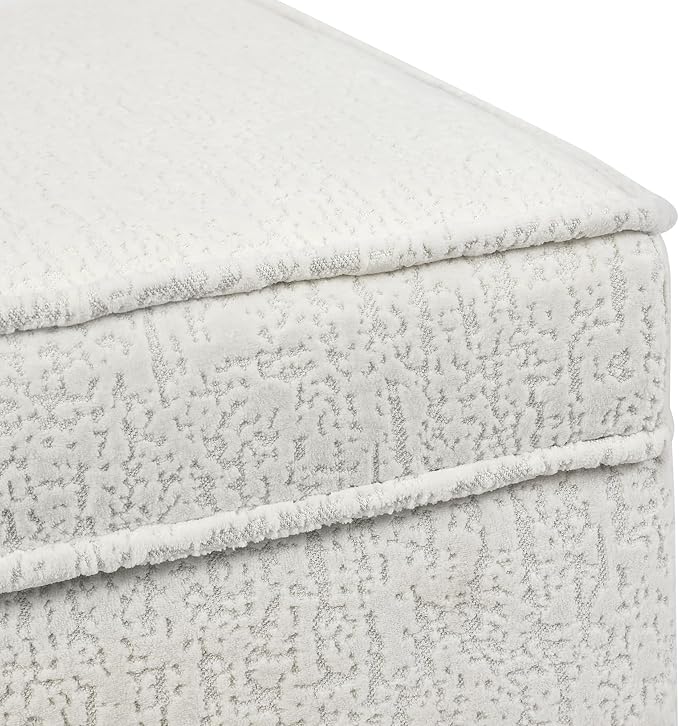 Adeco 17 Inch High Faux Fur White Cube Ottoman Storage, 3D Embossed Velvet Chair Foot Stools, Upholstered Vanity Stool with Hinged Lid, Solid Round Wood Legs-DeskLoop Office